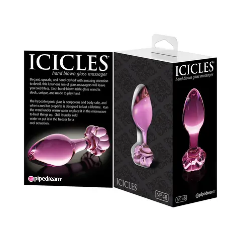 Icicles No. 48 Glass 3.5 in. Anal Plug With Flower Base Pink