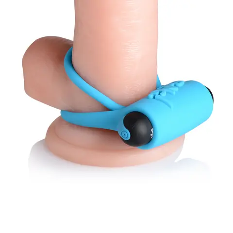 BANG! Silicone Cock Ring & Bullet with Remote Control in Blue