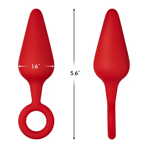 Forto F-10 Silicone Anal Plug with Pull Ring Large Red