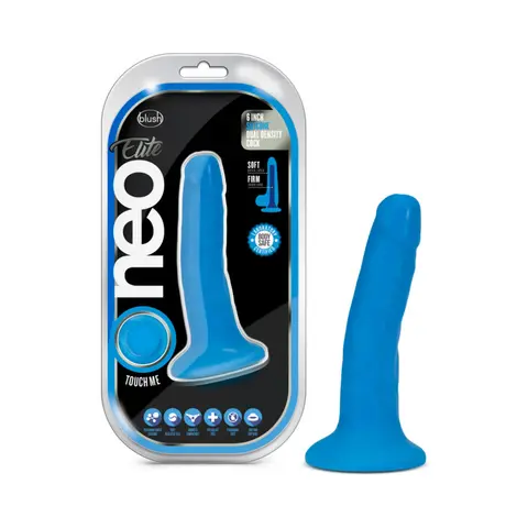 Neo Elite 6 in. Silicone Dual Density Dildo Neon in Blue