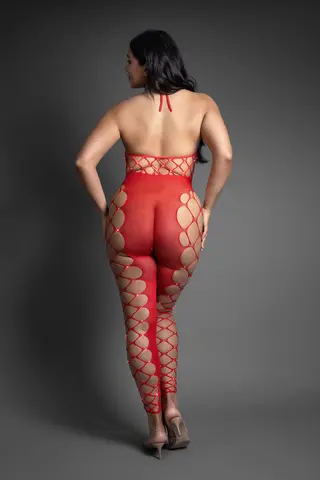Fantasy Lingerie Sheer Crystal Club Slow Burn Footless Open Crotch Halter Bodystocking O/S