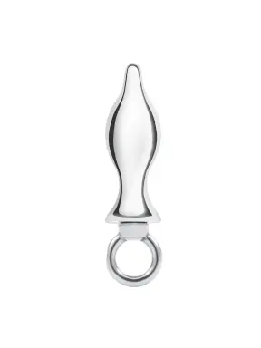 2.5 inch stainless steel tapered butt plug with loop hardware