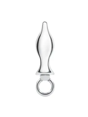 2.5 inch stainless steel tapered butt plug with loop hardware