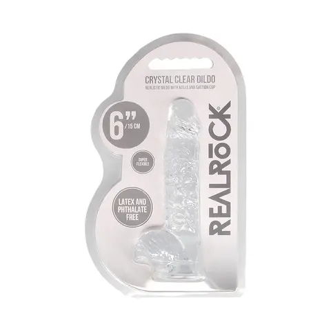 RealRock Crystal Clear Realistic 6 in. Dildo With Balls and Suction Cup in Clear