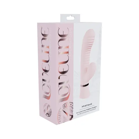 Loveline Mystique Rechargeable Silicone Ribbed Rabbit Vibrator in Pink