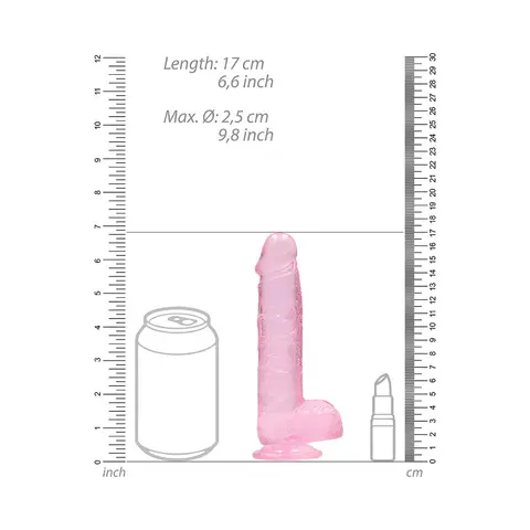 RealRock Crystal Clear Realistic 6 in. Dildo With Balls and Suction Cup in Pink