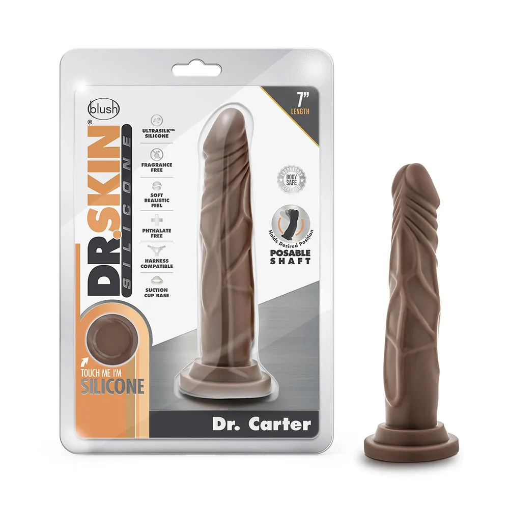 Dr. Skin Silicone Dr. Carter Realistic 7 in. Posable Dildo in Brown