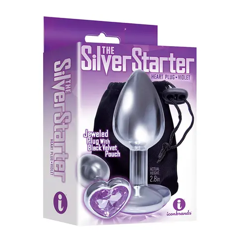The 9's, The Silver Starter, Bejeweled Heart Stainless Steel Plug in Violet