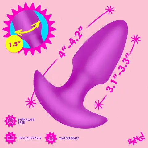 BANG! Thrusting & Vibrating Silicone Butt Plug in Purple