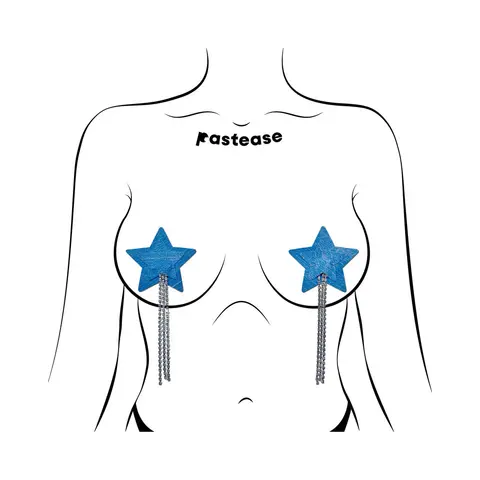 Pastease Tassel Pasties: Denim Star Pastease with Long Rhinestone Tassel