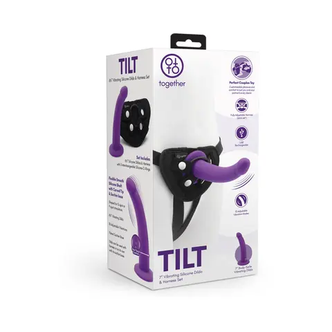 Together Tilt 6.5 in. Silicone Dildo and Harness Set Purple