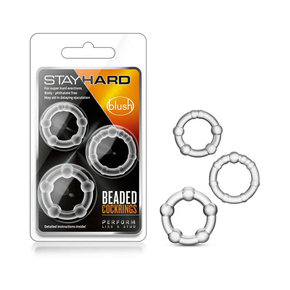 Stay Hard Beaded Cockrings 3-Piece Set in Clear