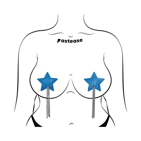 Pastease Tassel Pasties: Denim Star Pastease with Long Rhinestone Tassel
