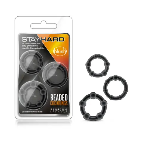 Stay Hard Beaded Cockrings 3-Piece Set in Black