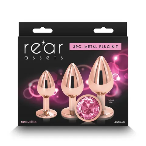 Rear Assets 3-Piece Metal Plug Kit in Rose Gold/Pink
