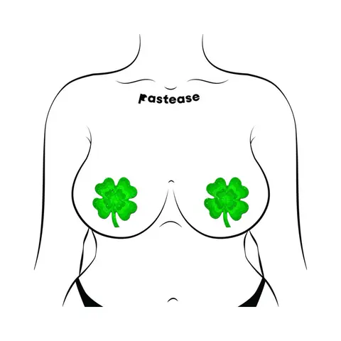 Pastease Four Leaf Clover Green Glitter Velvet Pumping Shamrock Nipple Pasties