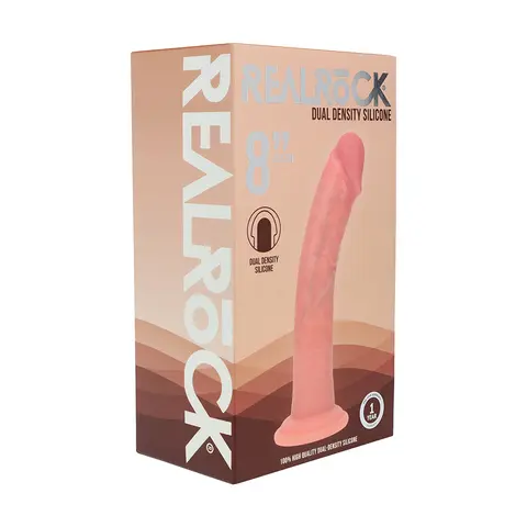 Realrock Dual Density Silicone Realistic Curved Dildo 8 in. in Beige
