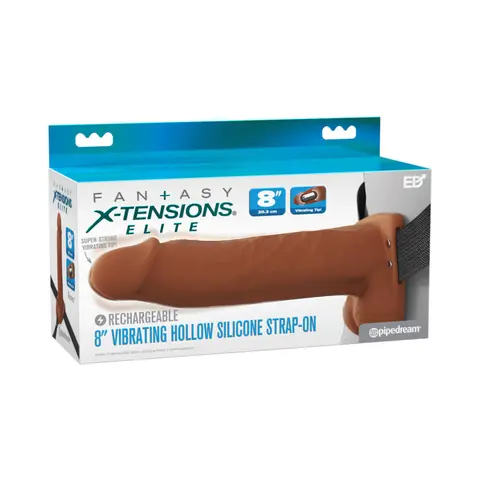 Fantasy X-Tensions Elite Vibrating Hollow Silicone Strap-On 8 in. in Brown