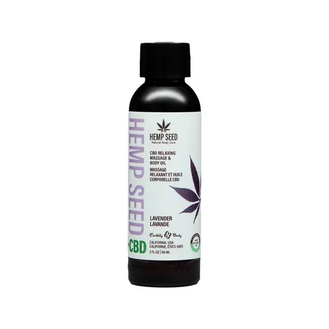 Earthly Body Hemp Seed CBD Relaxing Massage and Body Oil Lavender 2 oz.