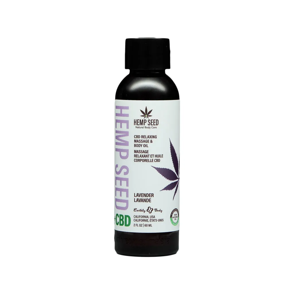 Earthly Body Hemp Seed CBD Relaxing Massage and Body Oil Lavender 2 oz.