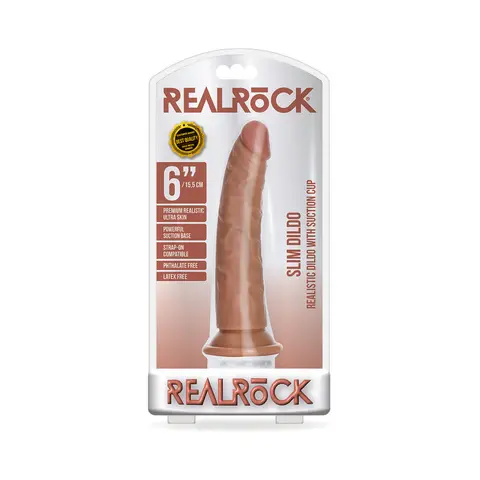 RealRock Realistic 6 in. Slim Dildo With Suction Cup in Tan