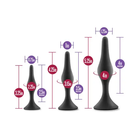Luxe 3-Piece Silicone Beginner Plug Kit in Black