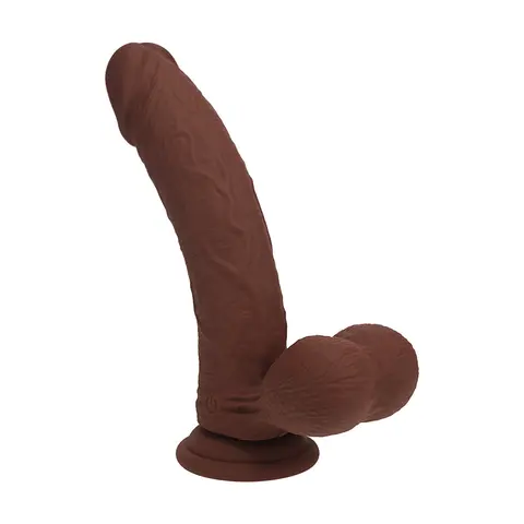 Realrock Realistic Dual Density Vibrating Silicone Dildo with Weighted Balls 8 in. in Brown