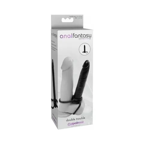 Anal Fantasy Collection Double Trouble 6 in. Dual-Entry Strap-On Dildo Black