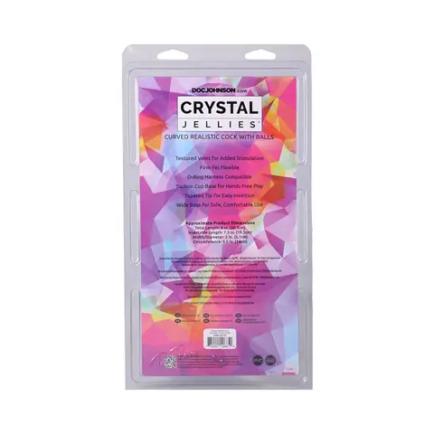 Crystal Jellies Curved Realistic Cock with Balls 8 in. in Clear