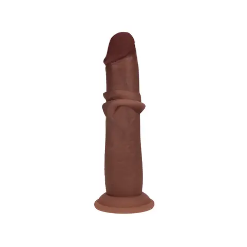 Realrock Sliding Skin Dual Density Silicone Dildo 7 in. in Brown