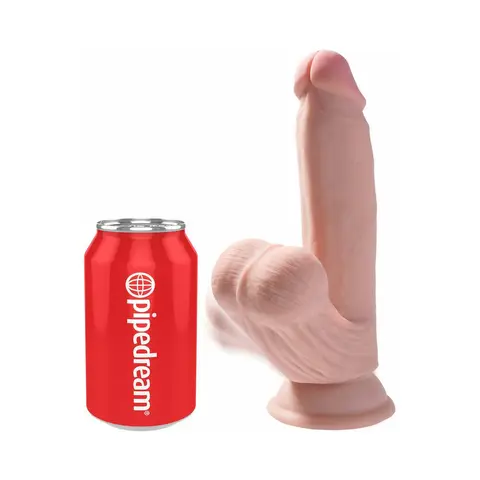 King Cock Plus 7 in. Triple-Density Cock With Swinging Balls Dildo in Beige