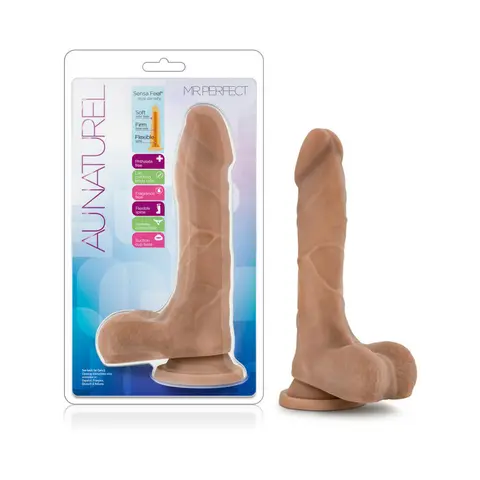 Au Naturel Mister Perfect 8.5 in. Posable Dual Density Dildo with Balls in Tan