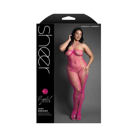 Fantasy Lingerie Sheer Crystal Club Just Enough Crotchless Cut-Out Halter Bodystocking O/S