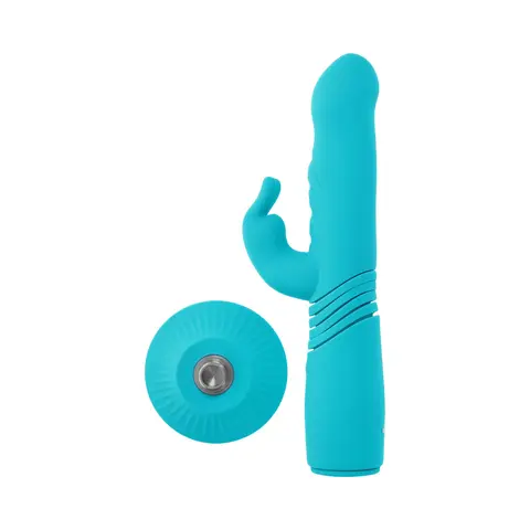 Evolved Bunny Hop Rechargeable Silicone Thrusting Rabbit Vibrator Teal