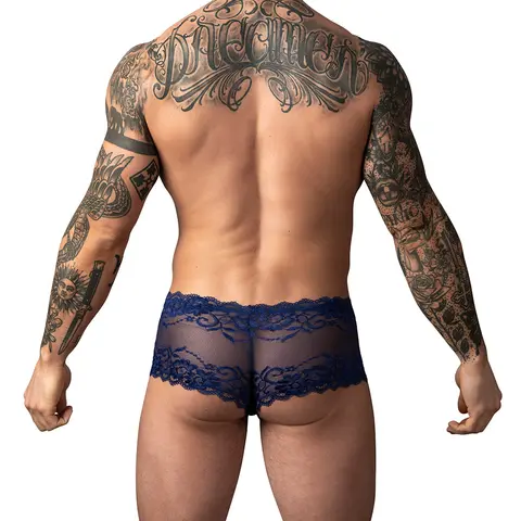 Male Power Sassy Lace Mini Short Sheer Pouch Navy S