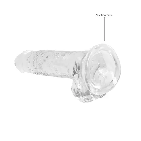 RealRock Crystal Clear Realistic 7 in. Dildo With Balls and Suction Cup in Clear