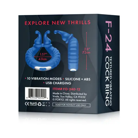Forto F-24 Rechargeable Silicone Textured Vibrating Cockring in Blue