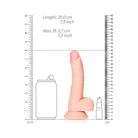 RealRock Realistic 7 in. Curved Dildo With Balls and Suction Cup in Beige