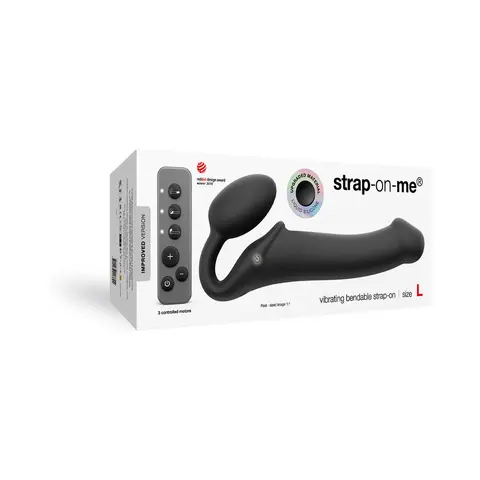 Strap-On-Me Rechargeable Remote-Controlled Silicone Vibrating Bendable Strap-On Purple M in Black