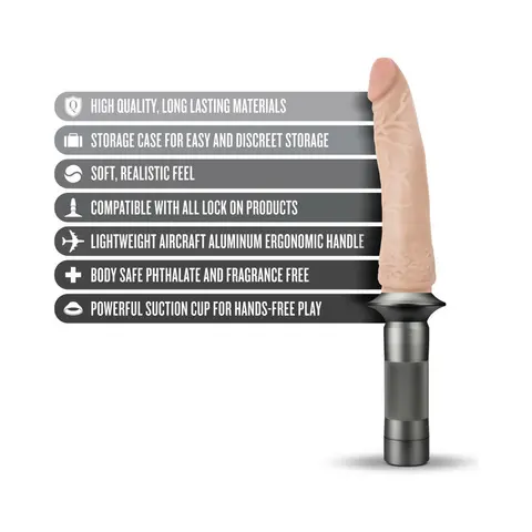 Blush Lock On Karbonite Realistic 7.75 in. Dildo with Handle & Suction Cup Adapter in Beige