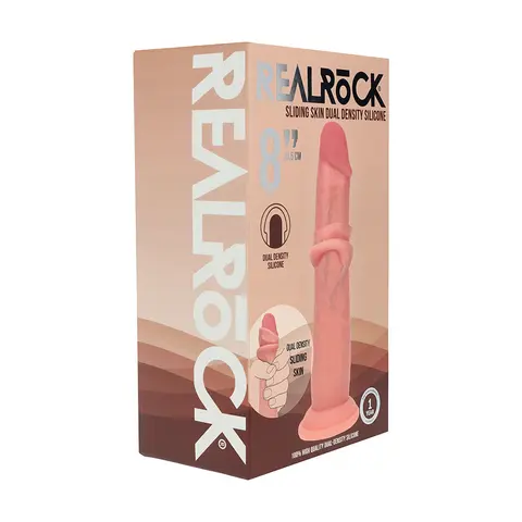 Realrock Sliding Skin Dual Density Silicone Dildo 8 in. in Beige