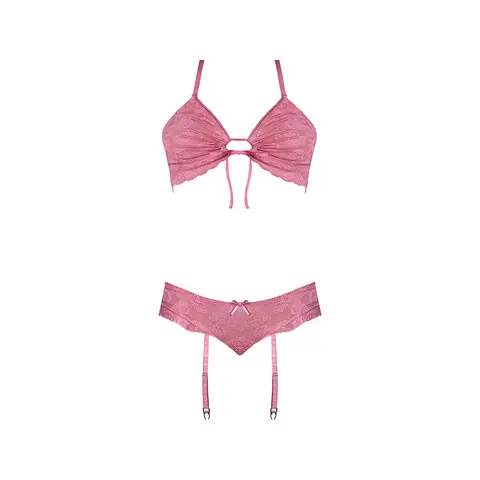 Magic Silk Wisteria Mist Bralette & Panty with Removable Garters Pink S/M