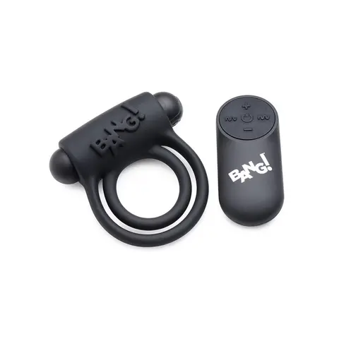 BANG! Silicone Cock Ring & Bullet with Remote Control in Black