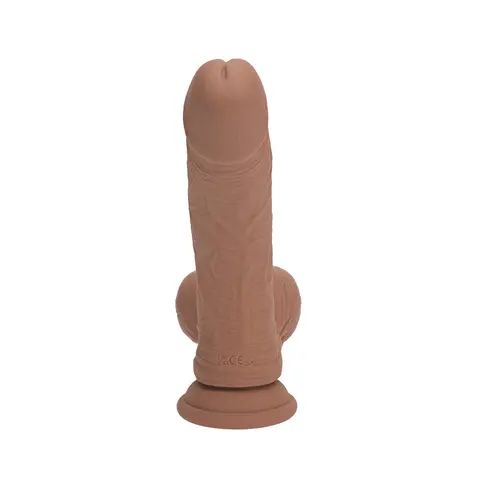 Realrock Realistic Dual Density Vibrating Silicone Dildo with Weighted Balls 6 in. in Tan