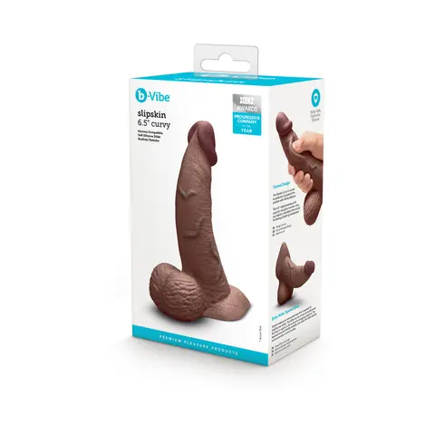b-Vibe Slipskin Realistic Silicone Dildo 6.5 in. Curved in Brown