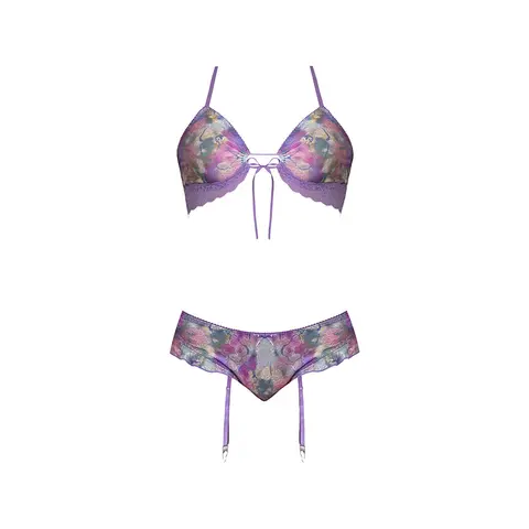 Magic Silk Wisteria Mist Bralette & Panty with Removable Garters Floral S/M