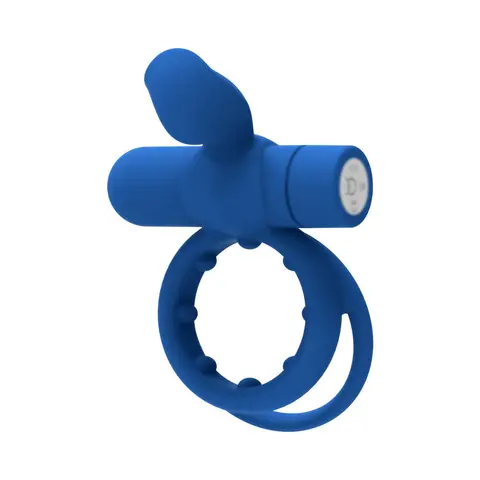 Forto Pointer Rechargeable Silicone Vibrating Dual Cockring with External Stimulator in Blue