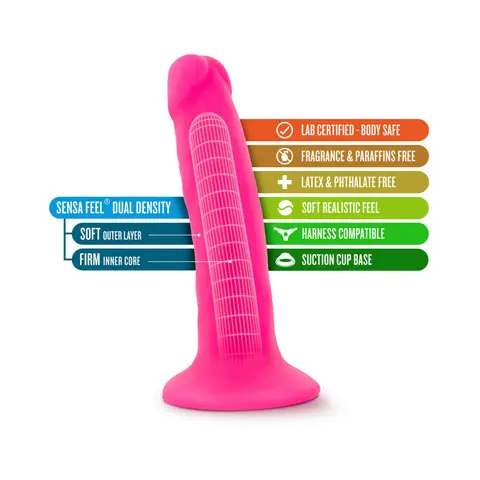 Neo 6 in. Dual Density Dildo Neon in Pink