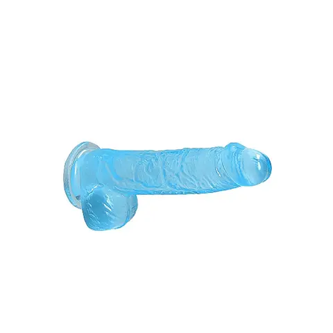 RealRock Crystal Clear Realistic 6 in. Dildo With Balls and Suction Cup in Blue