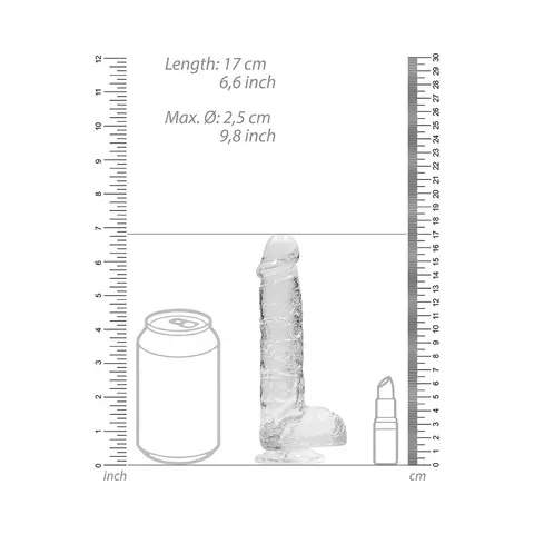 RealRock Crystal Clear Realistic 6 in. Dildo With Balls and Suction Cup in Clear